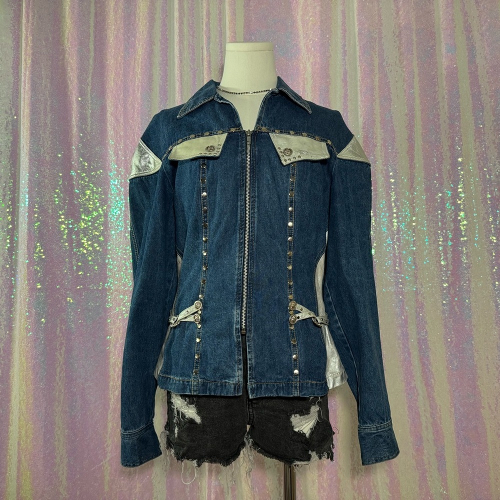 silver accent maximalist denim jacket - Picture 2 of 12